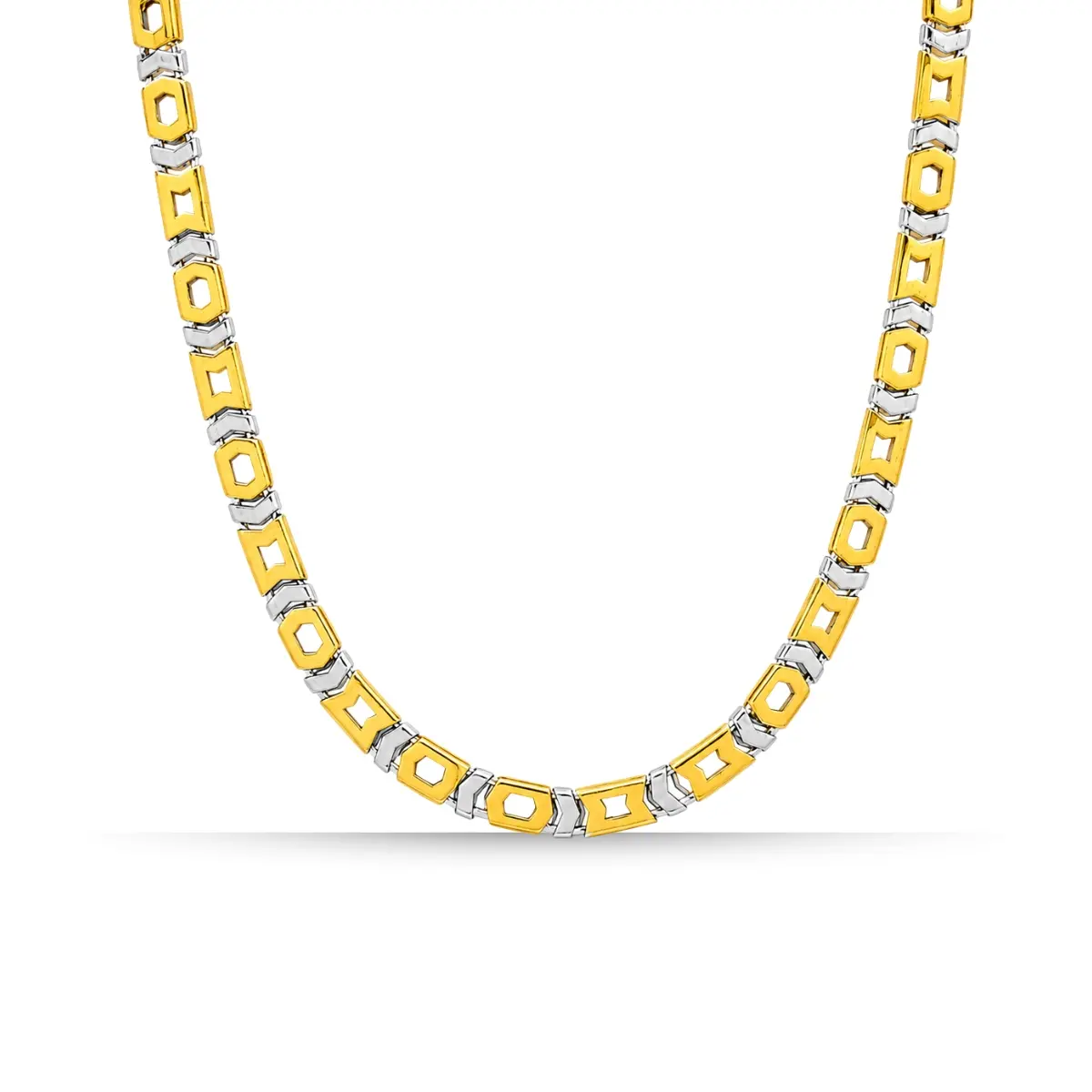 Two Tone 925 Sterling Silver Chain With Gold Finish Geometric Links For Men